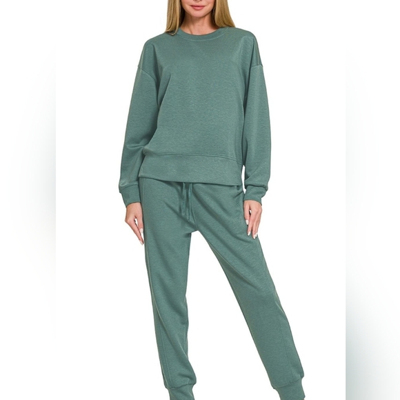 Zenana Scuba Crewneck Pullover & Joggers 2 Pieces Set - Picture 2 of 4